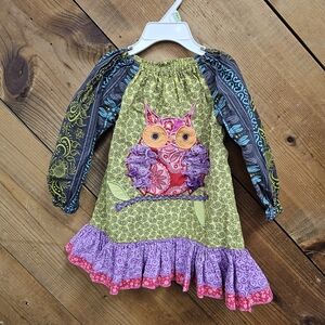 La Jenns Baby Girls Green & Purple Owl Dress size 18months